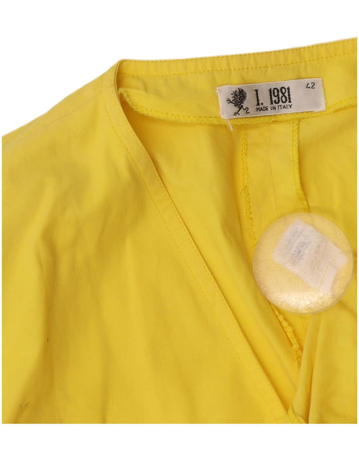 vintage Femme Manches Courtes Cardigan Top IT 42 Coton Jaune Moyen