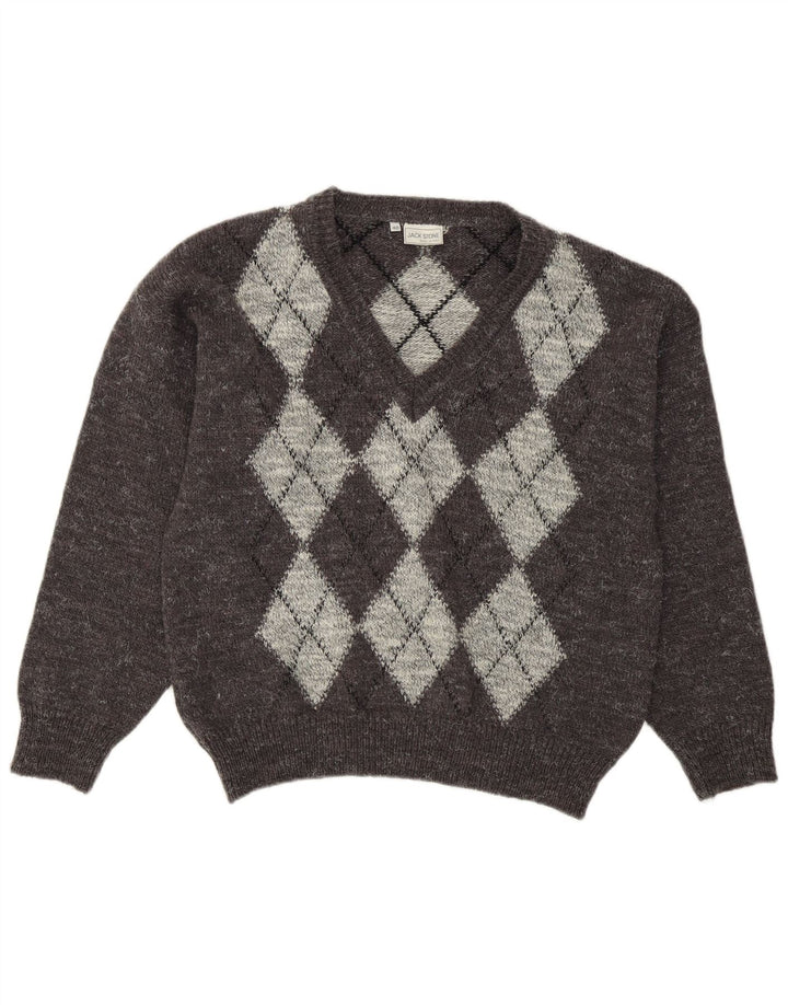Jack Stone Pull col V pour homme IT 48 Gris moyen Argyle/Diamant