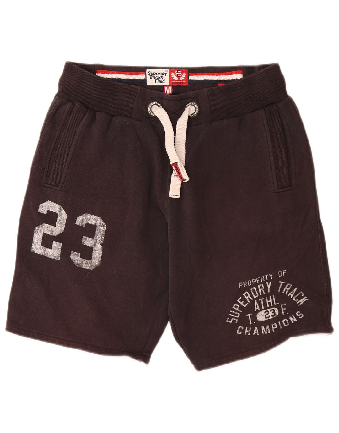 SUPERDRY Short de sport graphique pour femme UK 12 Gris moyen Coton