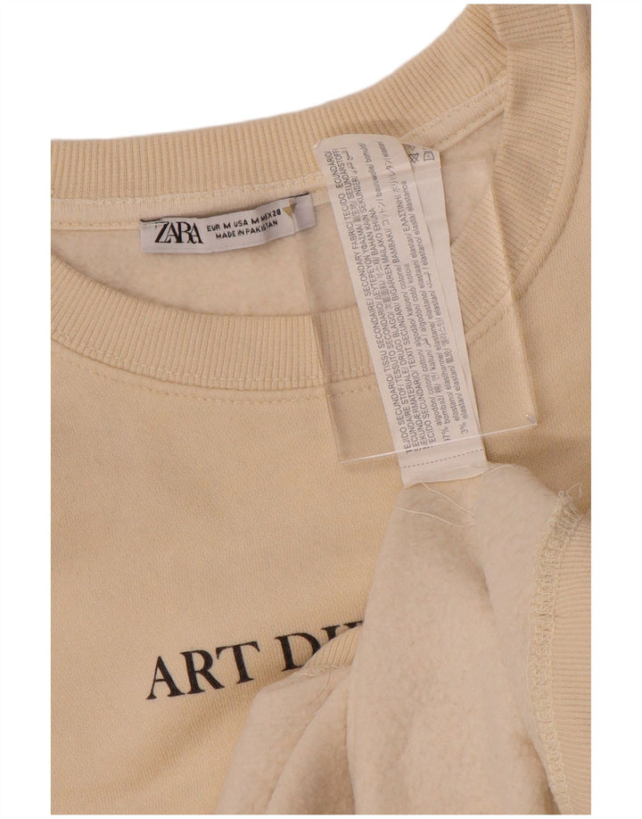 Zara Sweat-shirt graphique pour femme UK 14 en coton blanc cassé moyen