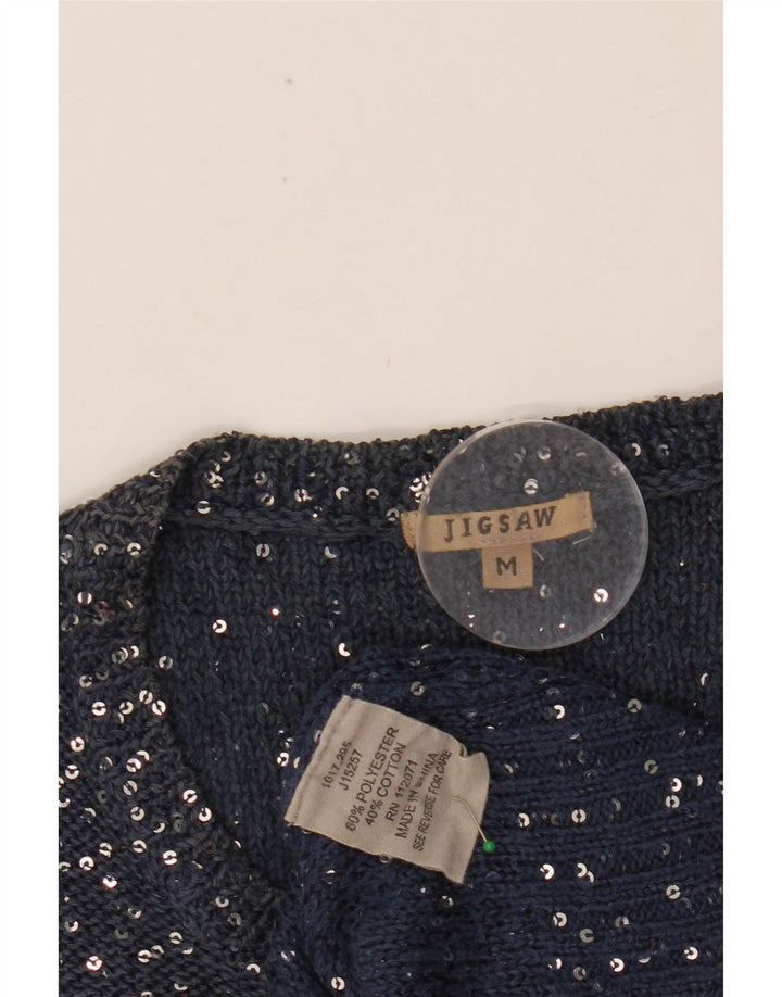 JIGSAW Cardigan court pour femme UK 12 Bleu marine moyen Polyester