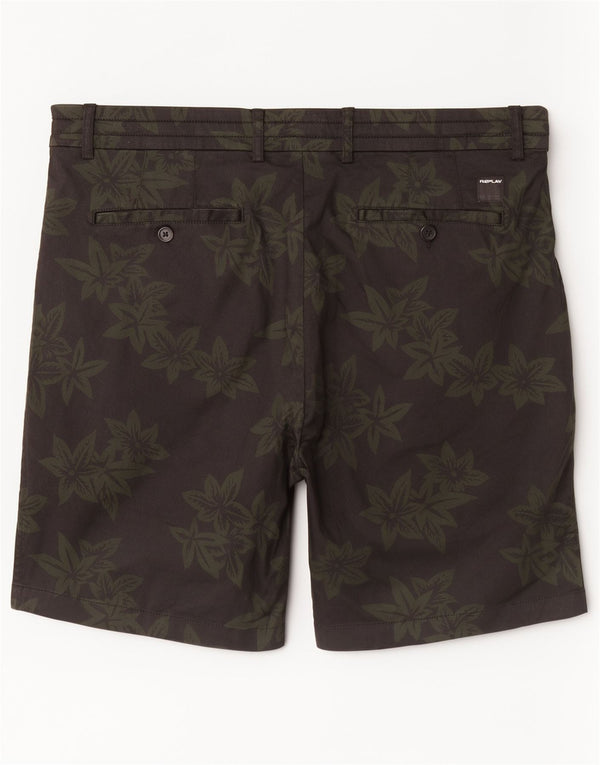 Replay Short Chino Graphique Homme W36 Large Noir Coton Floral
