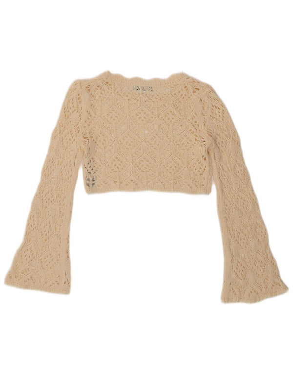 Zara Womens Crop Crochet Blouse Top UK 10 Petit Acrylique Blanc Cassé