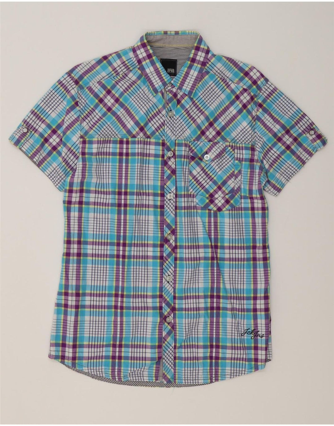 JACK & JONES Chemise à Manches Courtes Homme Bleu Moyen Carreaux Coton