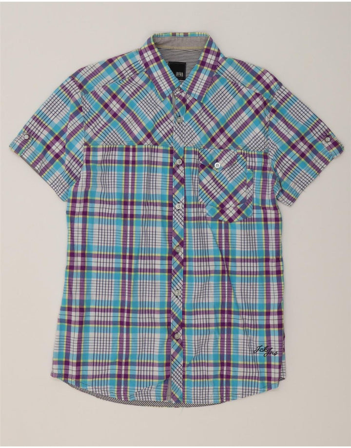 JACK & JONES Chemise à Manches Courtes Homme Bleu Moyen Carreaux Coton