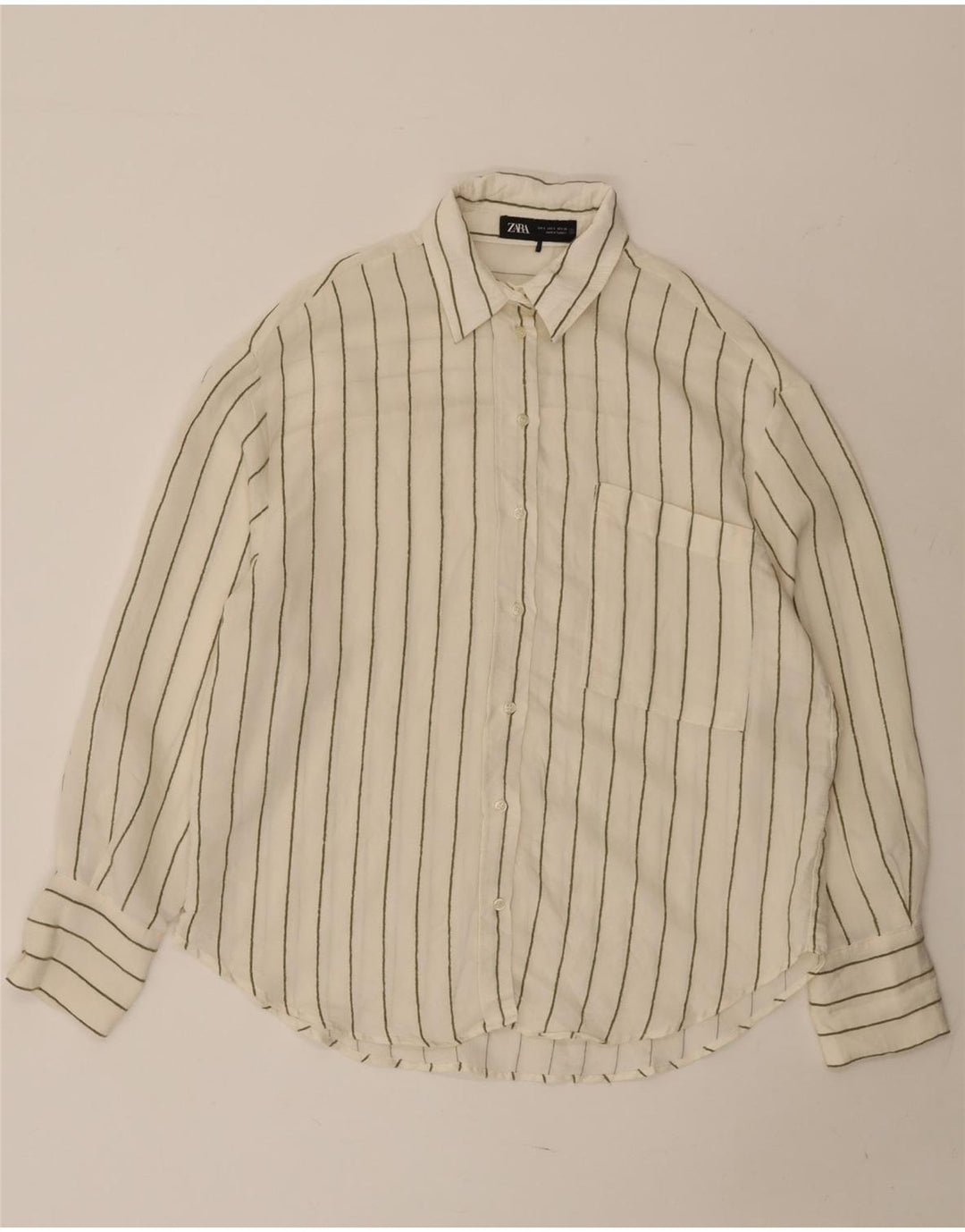 ZARA Chemise surdimensionnée pour femme UK 10 Petit modal rayé blanc