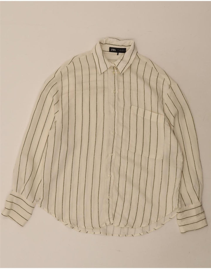 ZARA Chemise surdimensionnée pour femme UK 10 Petit modal rayé blanc