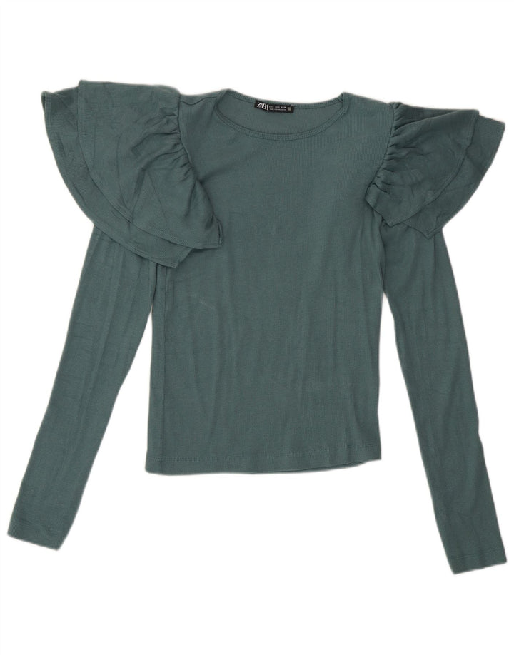 Zara Femme Top Manches Longues UK 10 Petit Vert