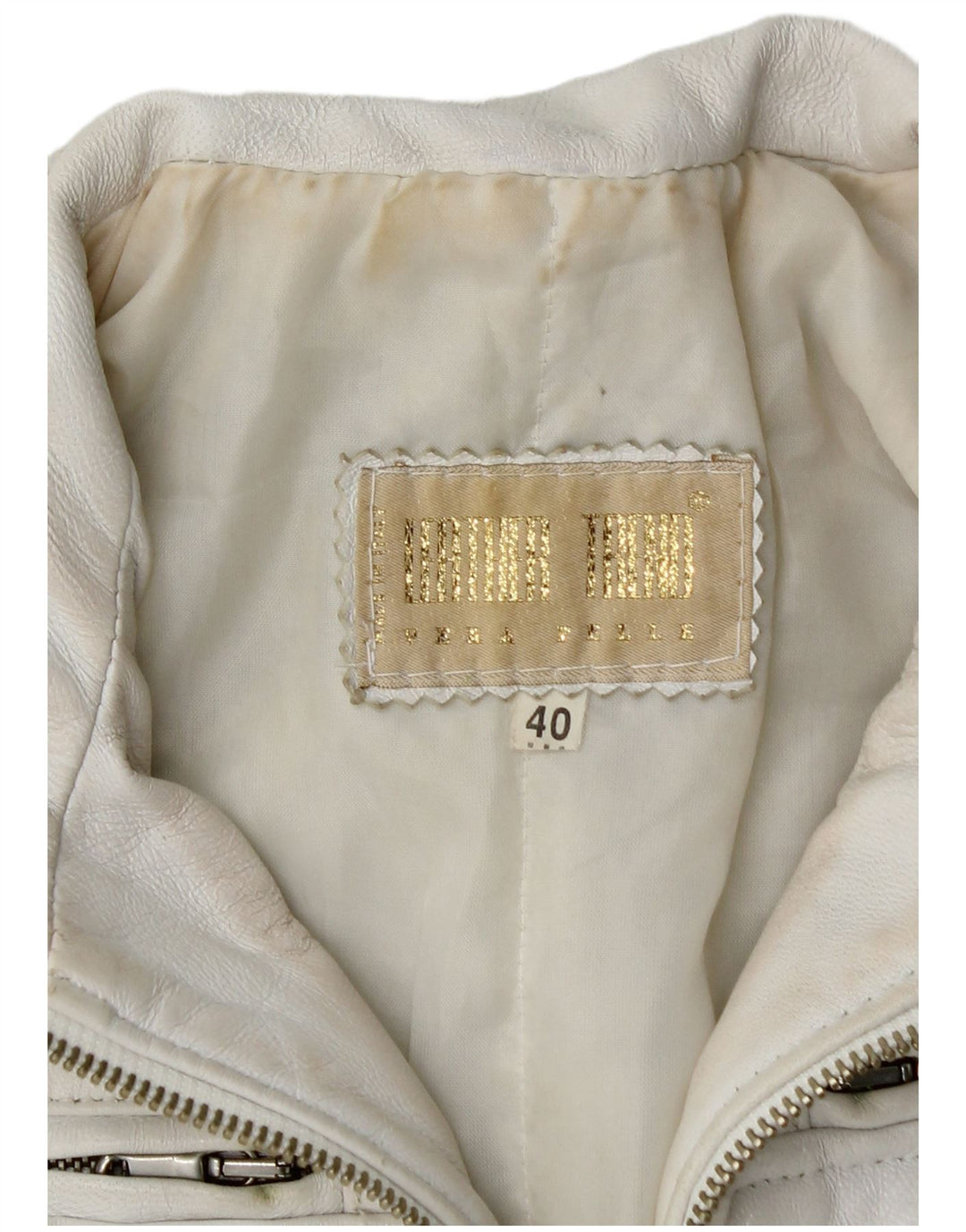 veste en cuir crop femme vintage IT 40 petit cuir blanc