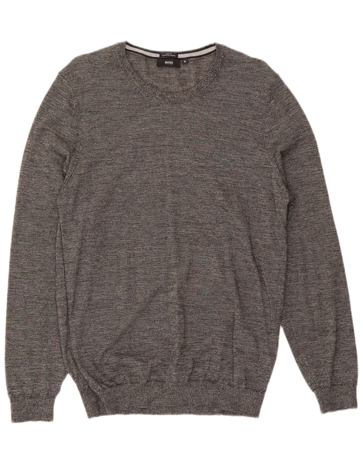 Hugo Boss Hommes Slim Fit Crew Neck Jumper Pull XL Gris Moucheté Laine