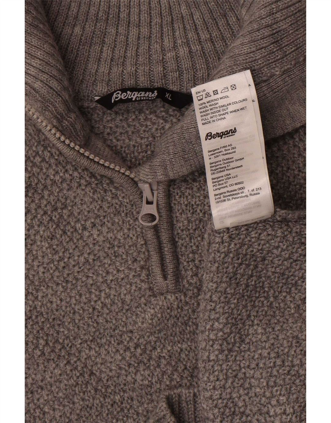 Bergans Pull col zippé pour homme XL en laine mérinos gris