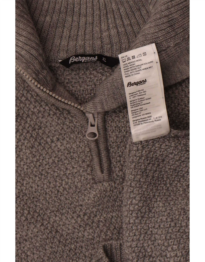Bergans Pull col zippé pour homme XL en laine mérinos gris