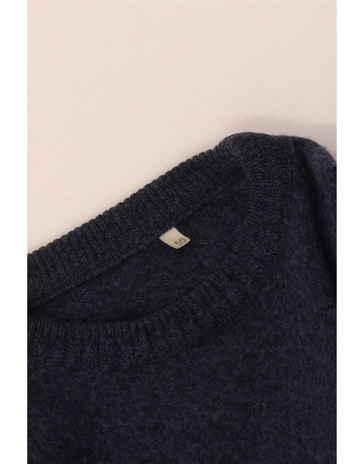 vintage Mens Crew Neck Jumper Pull IT 50 Moyen Bleu Marine Géométrique