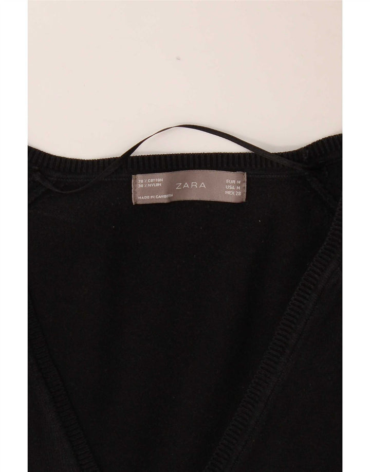 Zara Femme Cardigan Pull UK 12 Moyen Noir Coton