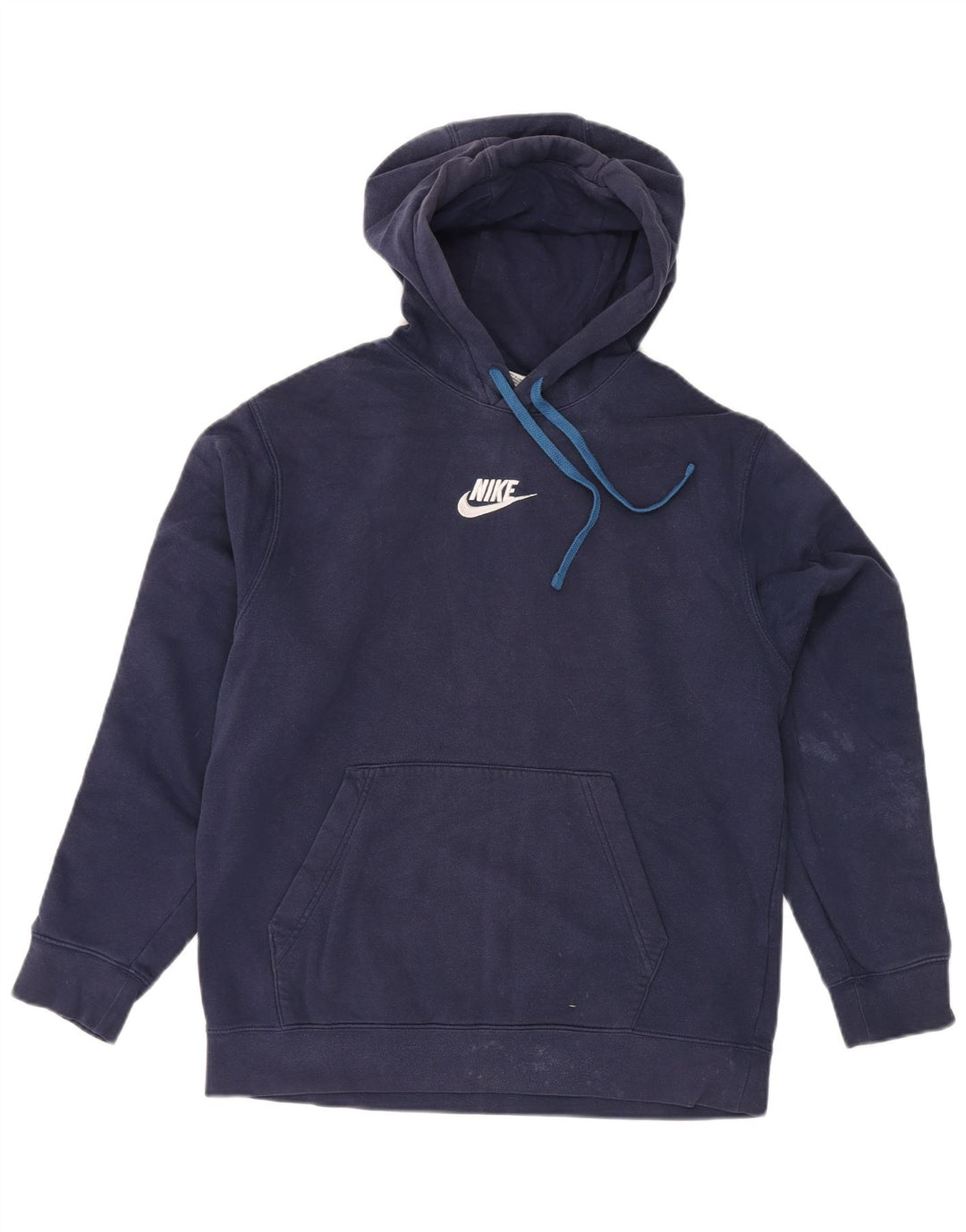 NIKE Mens Graphic Hoodie Jumper Medium Navy Blue Cotton