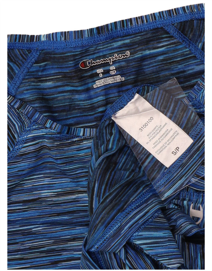 CHAMPION Haut à manches longues pour femme UK 10 Petit bleu à fines rayures Polyester