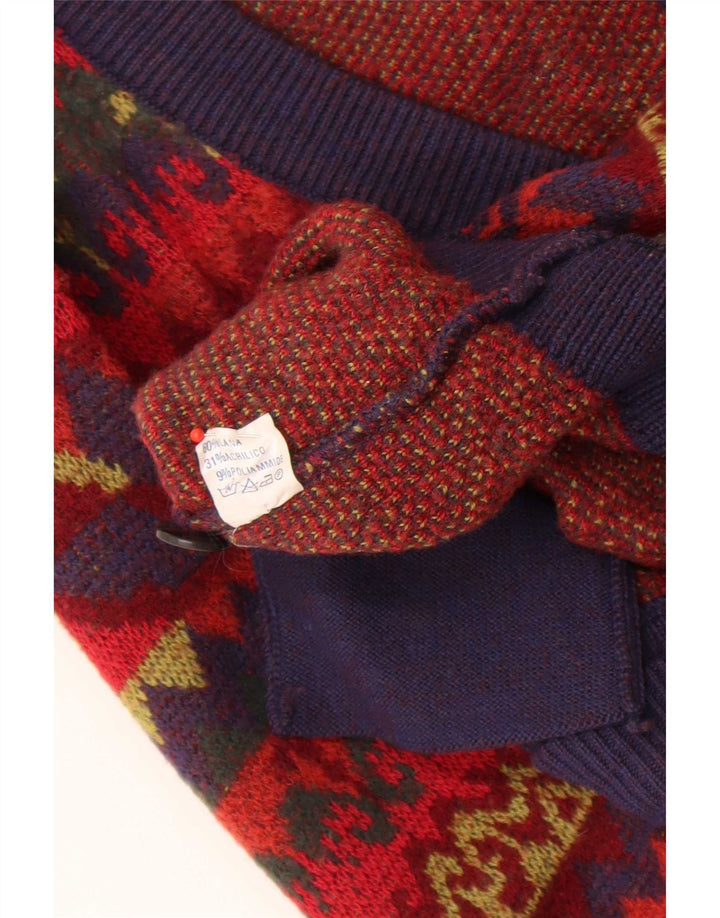 Cagi Cardigan Homme Pull IT 46 Petit Rouge Fair Isle Laine