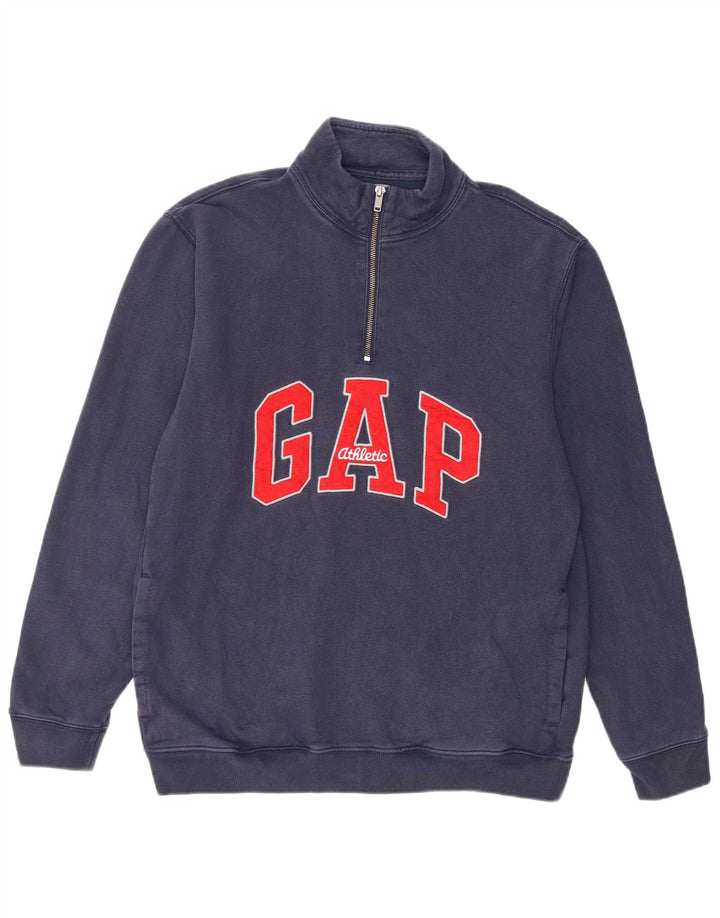 Gap Sweat-Shirt Graphique Col Zippé Homme Bleu Marine Moyen Coton