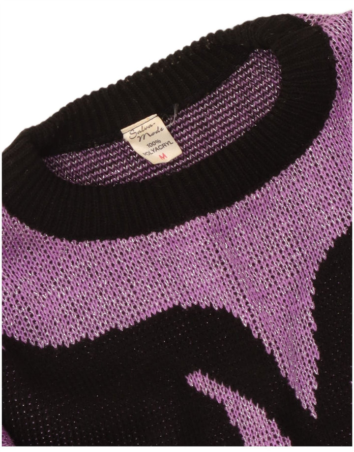 vintage Femmes Motif Abstrait Jumper Robe UK 14 Moyen Violet