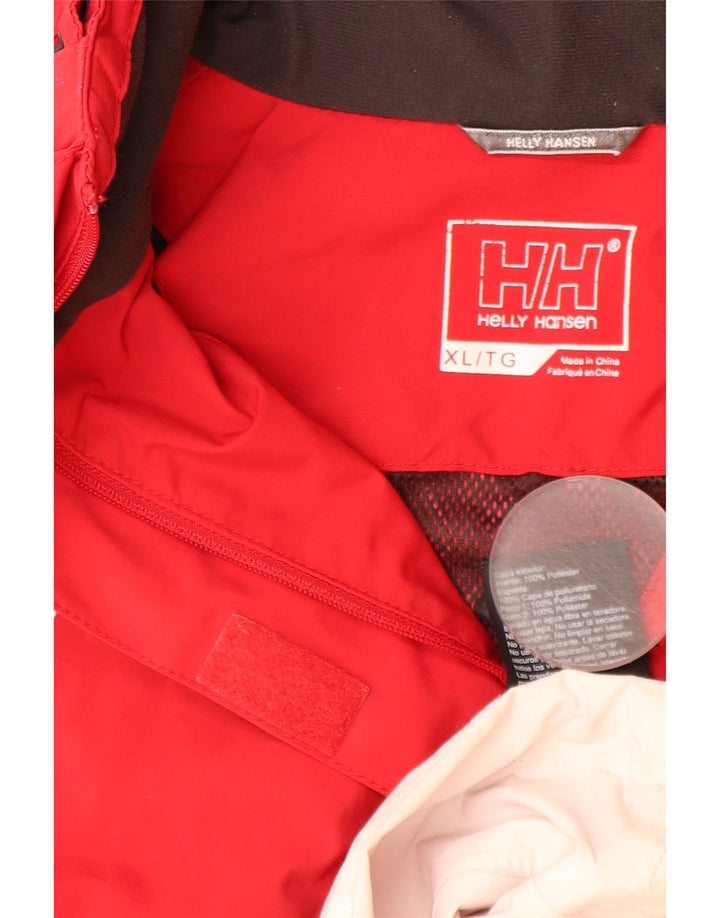 HELLY HANSEN Veste de pluie à capuche pour femme UK 18 XL Rouge Colorblock Polyester