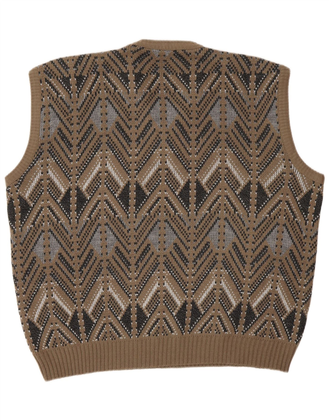 VINTAGE Débardeur Homme IT 52 Large Marron Fair Isle