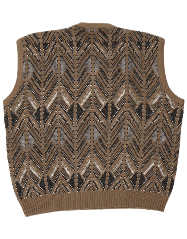VINTAGE Débardeur Homme IT 52 Large Marron Fair Isle