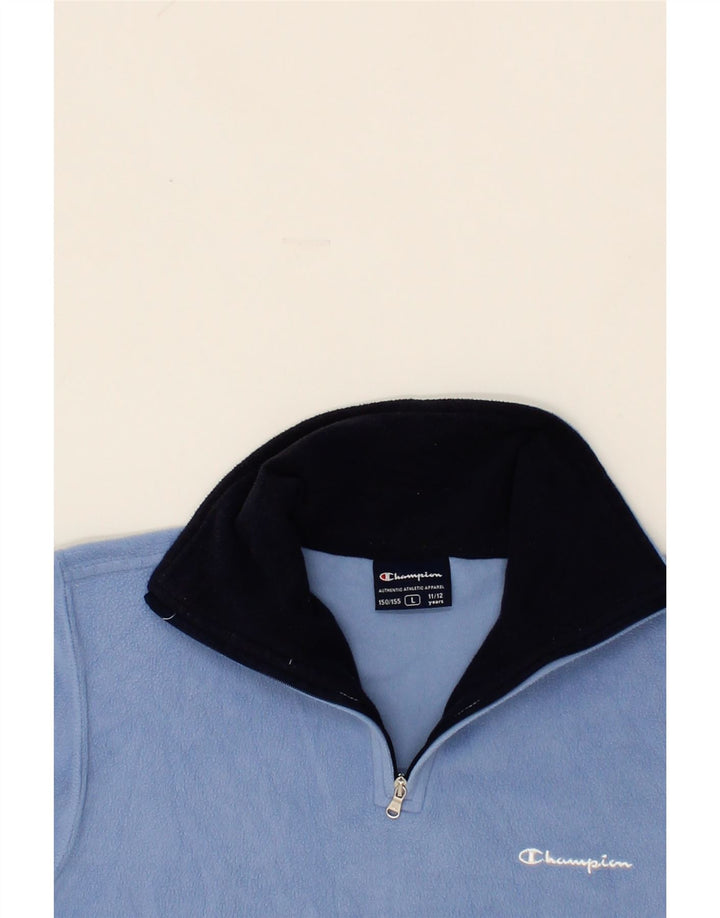 CHAMPION Boys Zip Neck Fleece Jumper 11-12 Years Large Blue Polyester Vintage Champion and Second-Hand Champion from Messina Hembry 