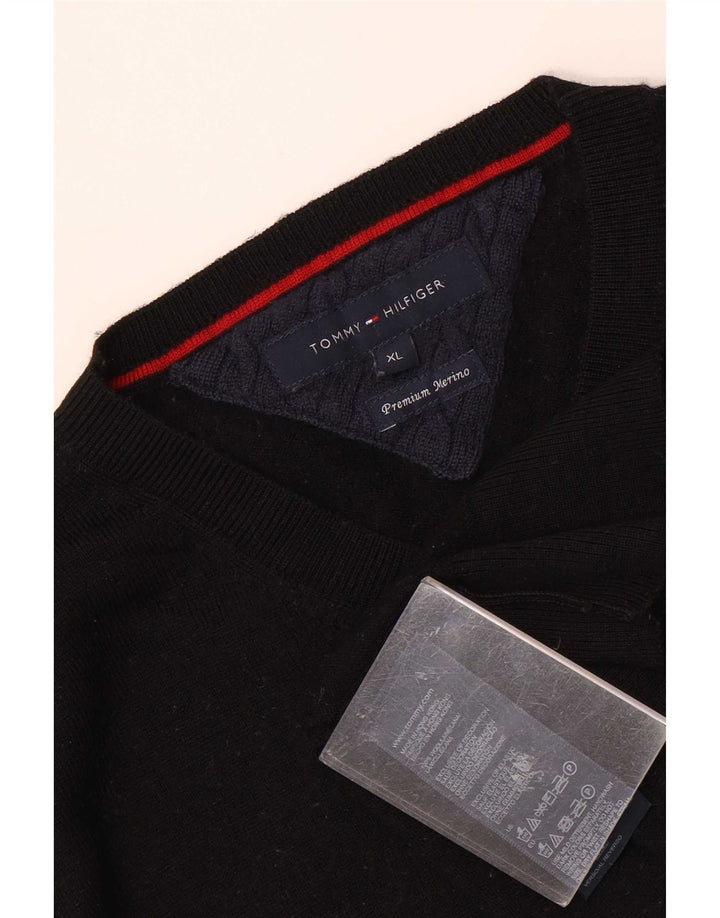Tommy Hilfiger Pull col V pour homme XL en laine noire