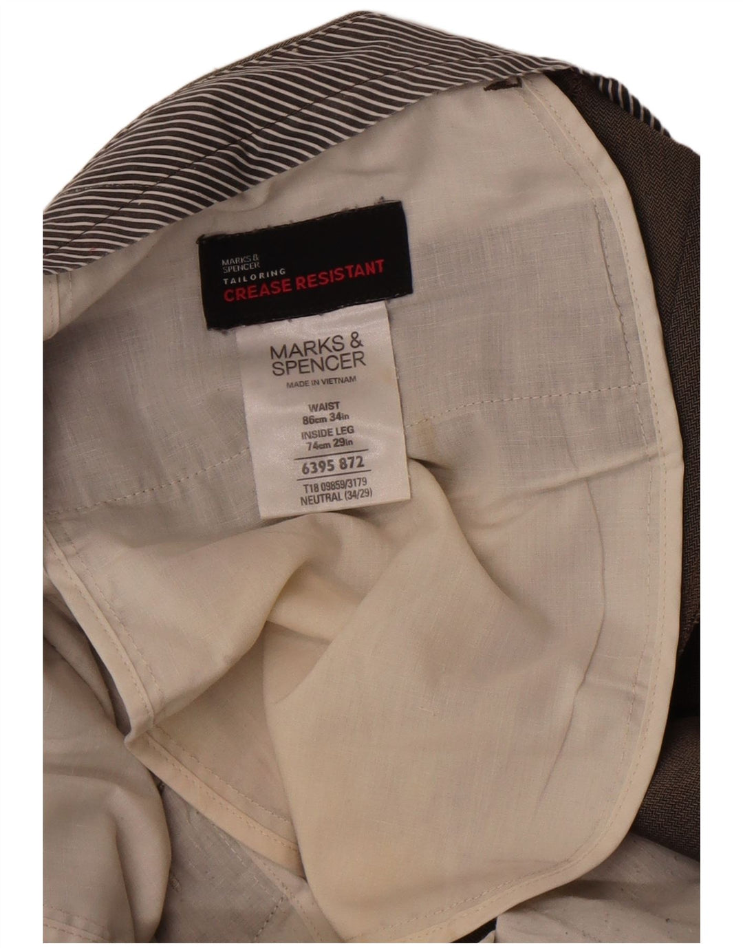 Marks & Spencer Pantalon de costume droit pour homme W34 L29 Marron à chevrons