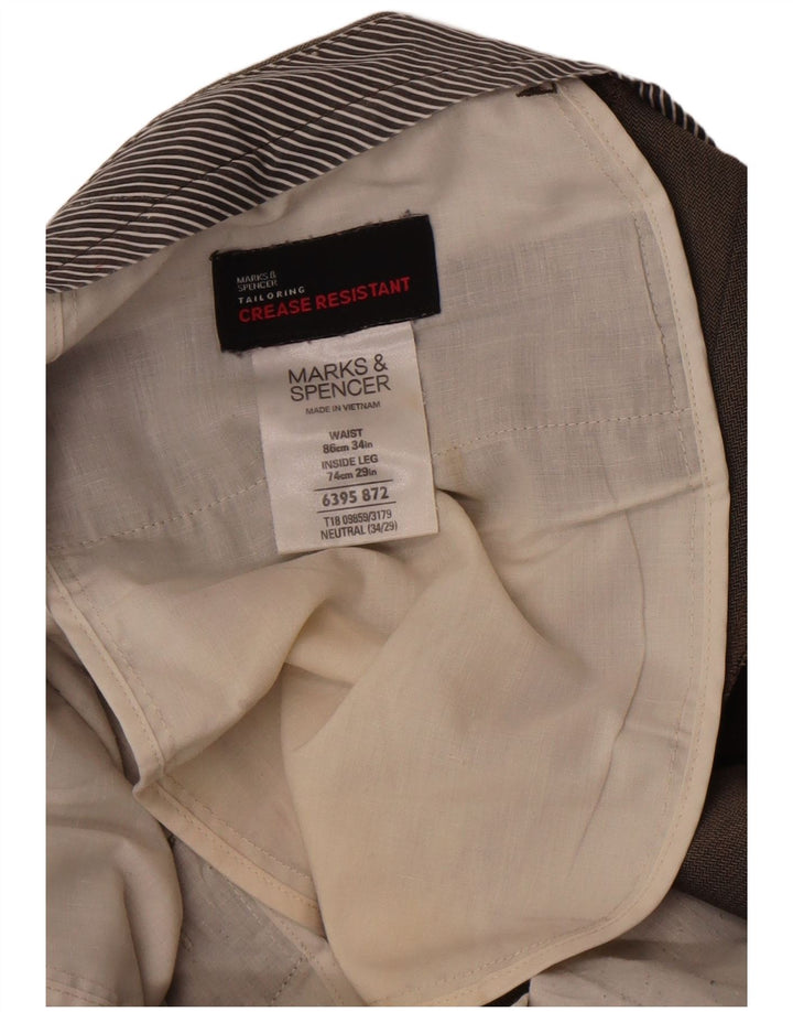 Marks & Spencer Pantalon de costume droit pour homme W34 L29 Marron à chevrons