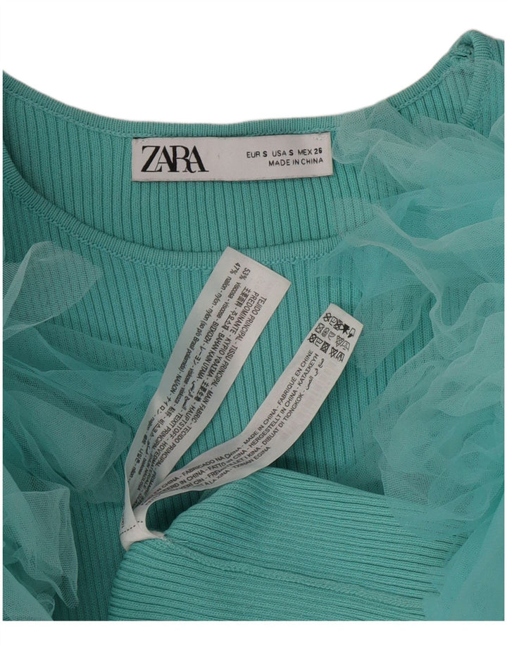 Zara Womens Crop Blouse Top UK 8 Small Turquoise Viscose