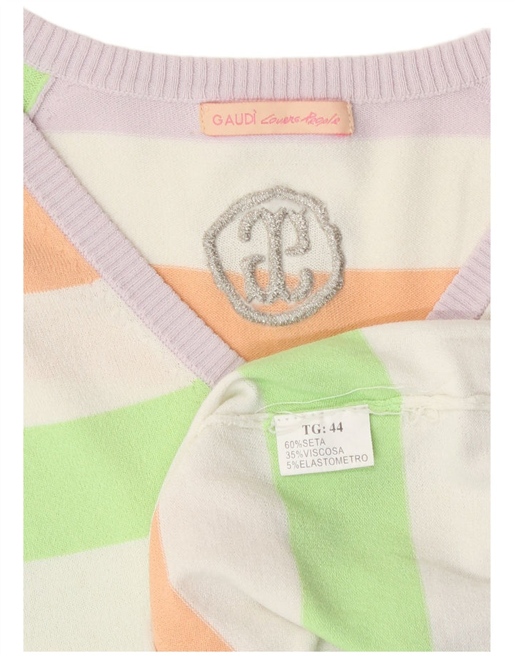 Gaudi Femme Pull Col V IT 44 Soie Rayée Multicolore Moyenne
