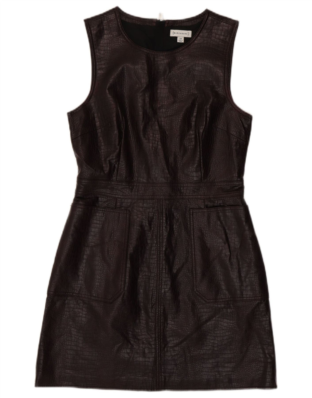 WAREHOUSE Robe fourreau sans manches pour femme UK 12 Marron moyen imprimé animal