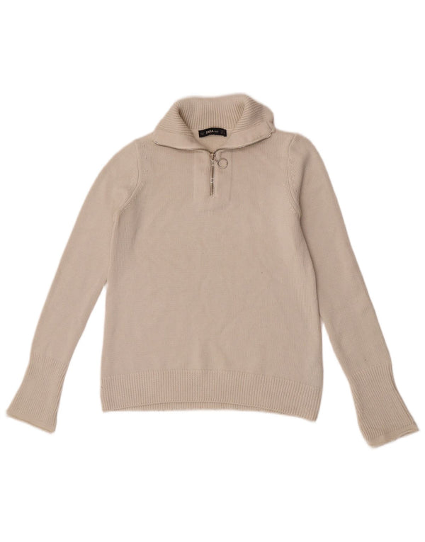 Zara Pull à col zippé pour femme UK 12 Blanc moyen