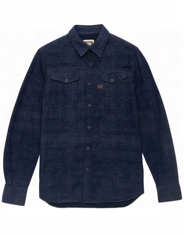 G-Star Mens Shirt Medium Navy Blue Chevron Cotton