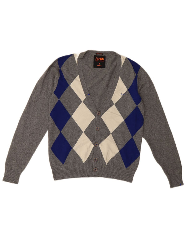 Sun68 Pull Cardigan Homme Petit Gris Argyle/Diamant Coton