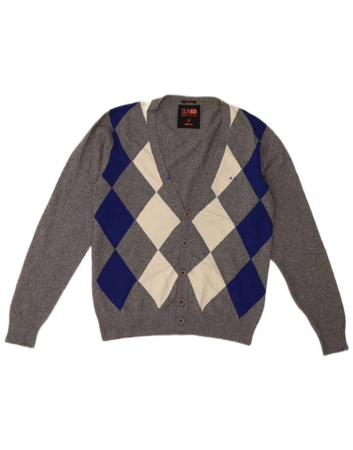 Sun68 Pull Cardigan Homme Petit Gris Argyle/Diamant Coton