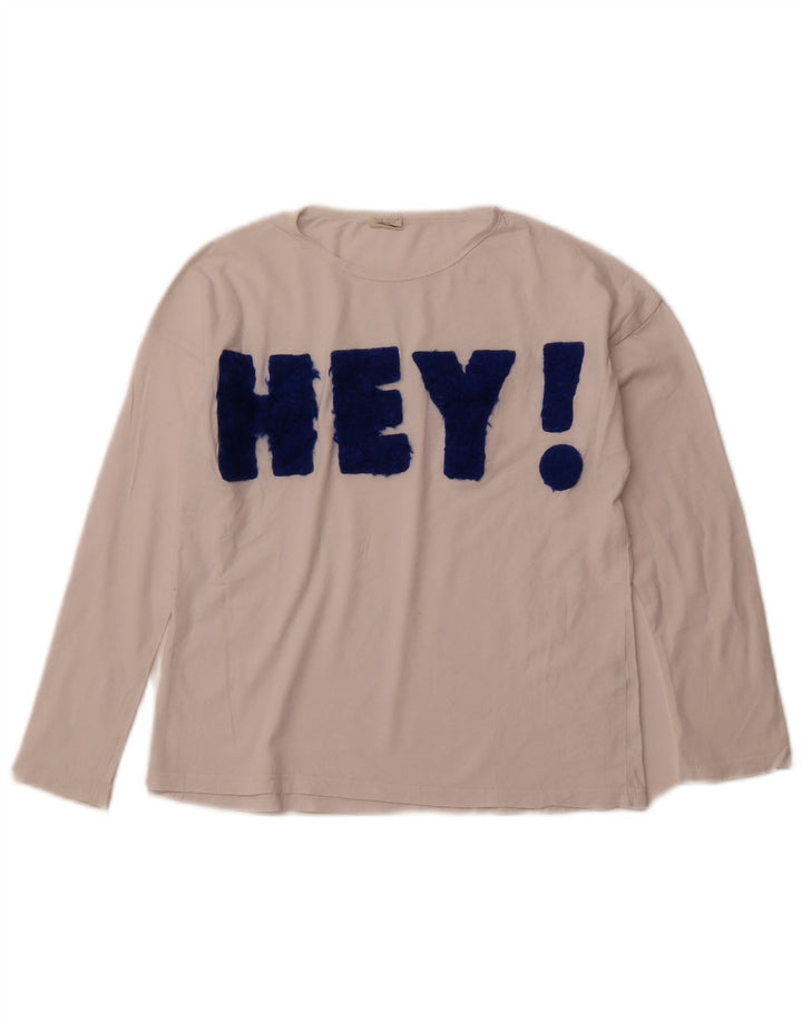 ZARA Filles Graphic Top Manches Longues 9-10 ans Blanc Coton