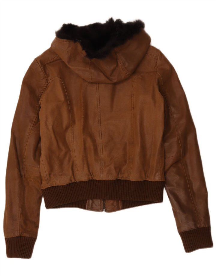 Conbipel Veste en Cuir à Capuche Femme IT 42 Cuir Marron Moyen