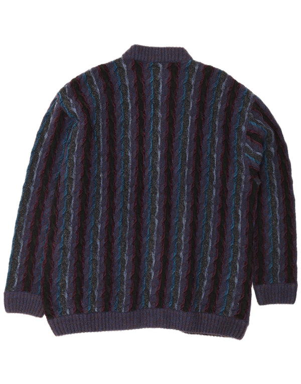 Fiume Cardigan coupe classique pour homme XL en laine rayée violette