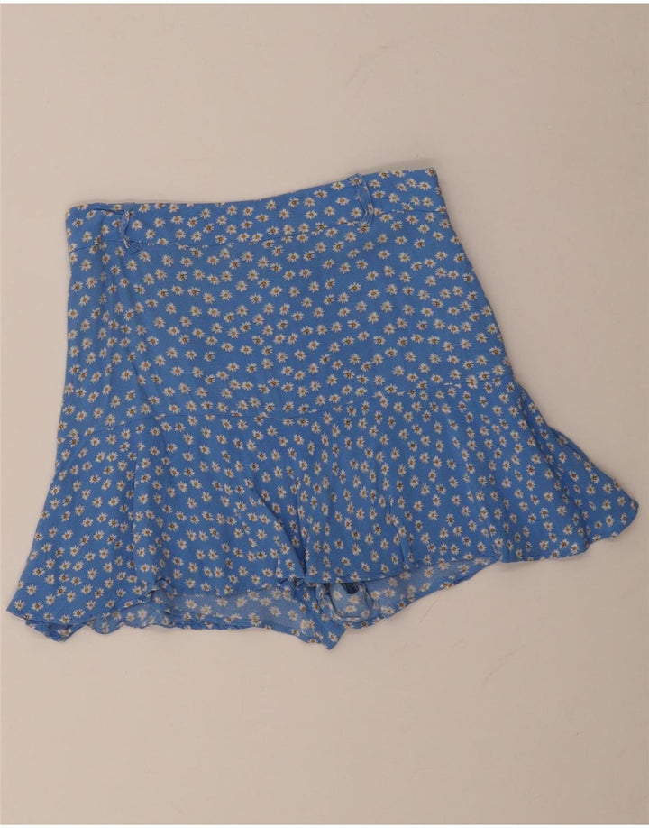 Zara Femme Mini Jupe Medium W28 Bleu Floral Viscose