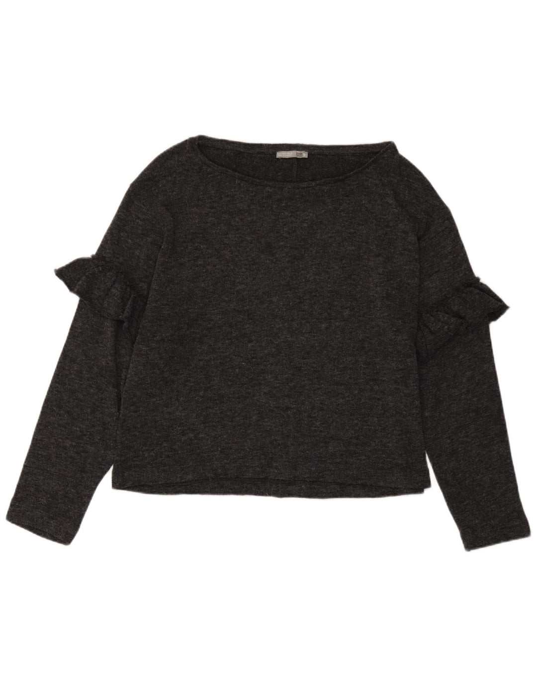 Zara Femme Top Manches Longues UK 12 Gris Moyen Moucheté