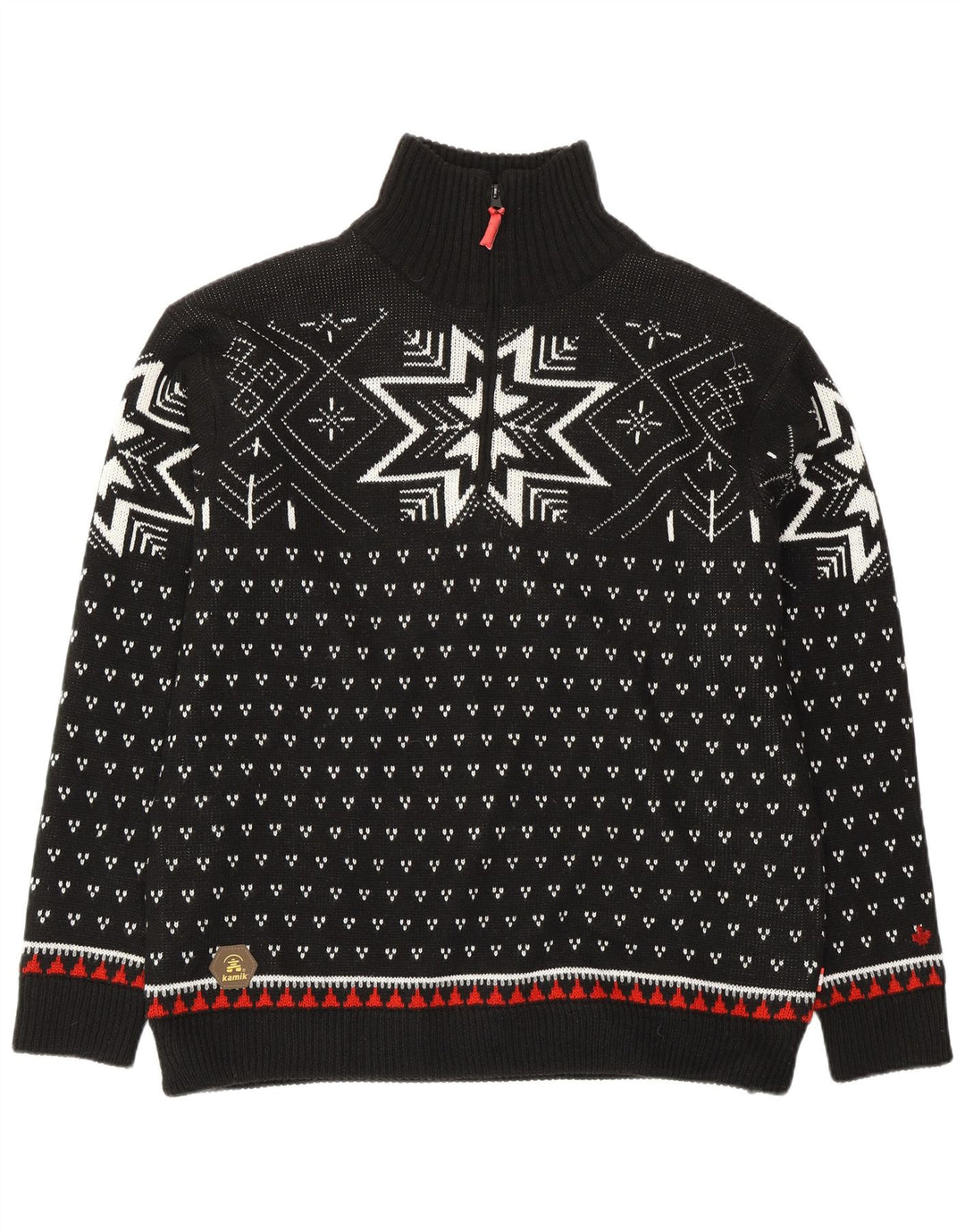 VINTAGE Pull col zippé pour homme Noir moyen Fair Isle Polyacrylique