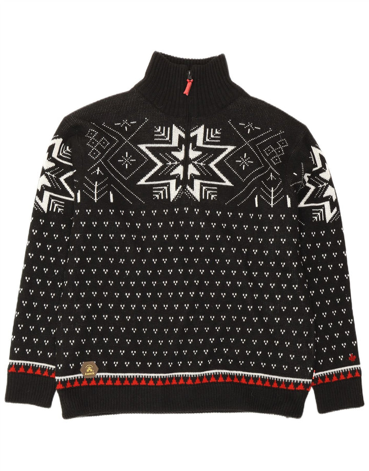 VINTAGE Pull col zippé pour homme Noir moyen Fair Isle Polyacrylique