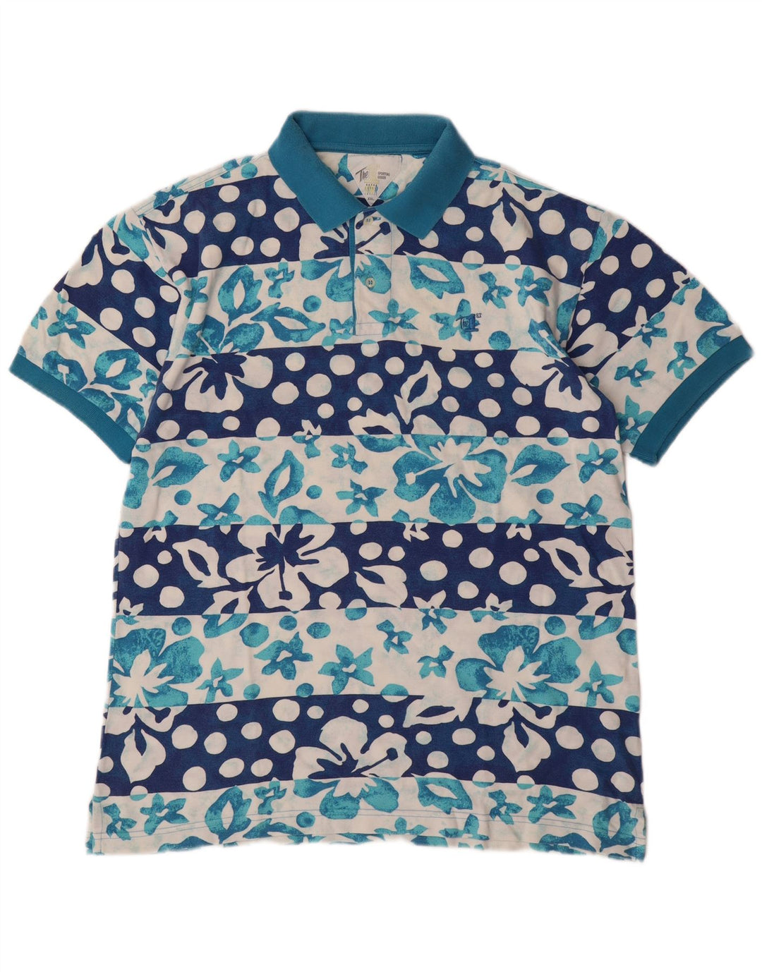 VINTAGE Polo Homme 2XL Bleu Floral Coton