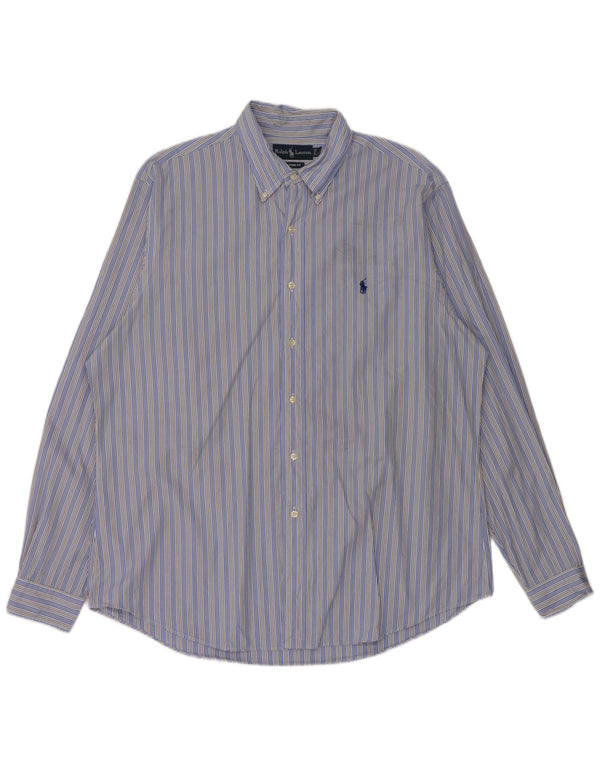 Ralph Lauren Mens Custom Fit Shirt Taille 17 1/2 XL Coton rayé bleu