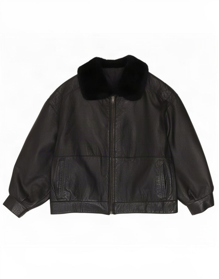 veste en cuir coupe ample femme vintage IT 40 Petit Noir