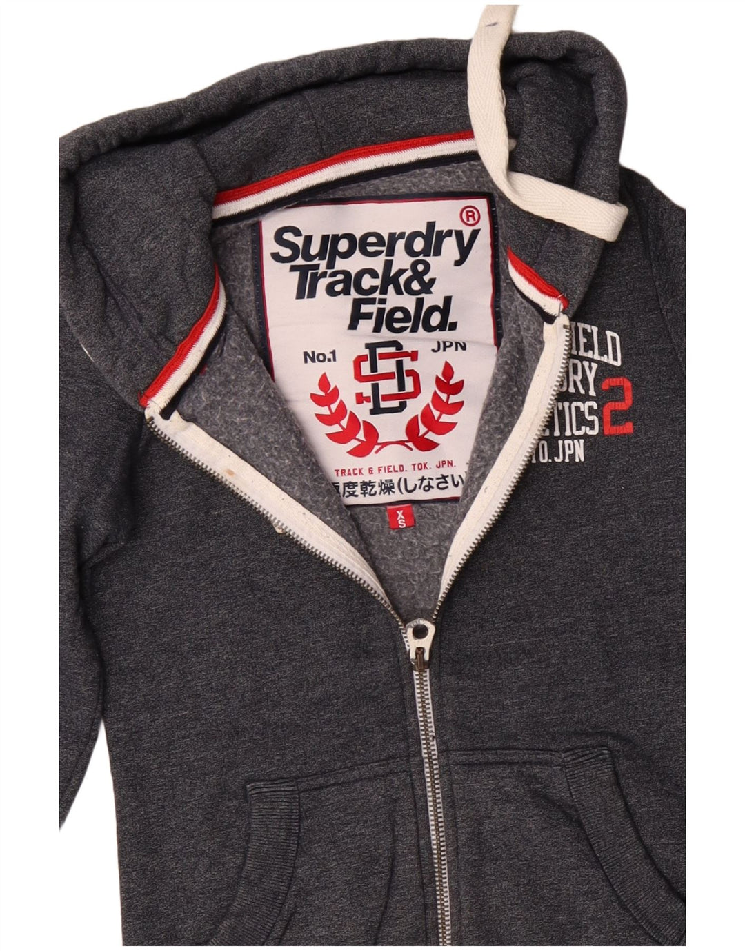 SUPERDRY Pull à capuche zippé Track & Field Graphic pour homme XS Gris Coton
