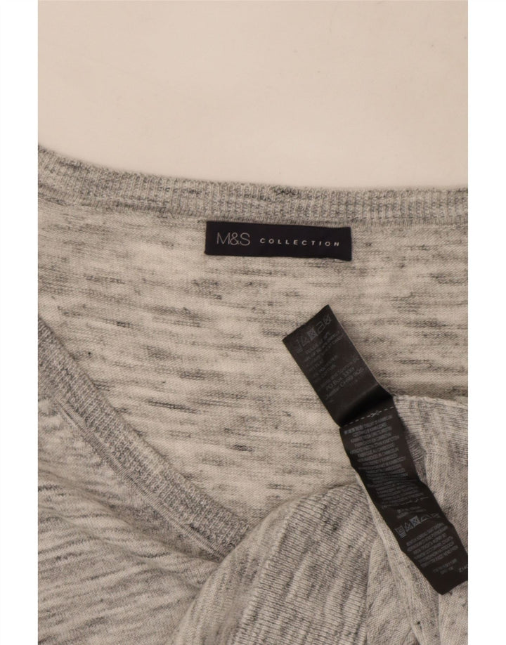 Marks & Spencer Pull col en V pour femme UK 8 Petit Gris Moucheté