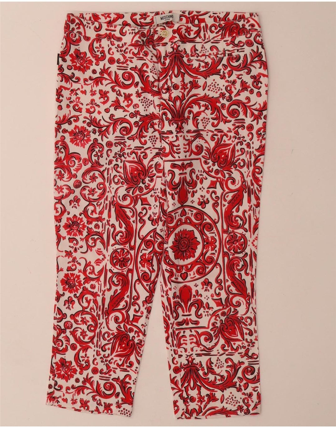 MOSCHINO Pantalon Capri Droit Femme UK 12 Moyen W28 L21 Rouge Paisley